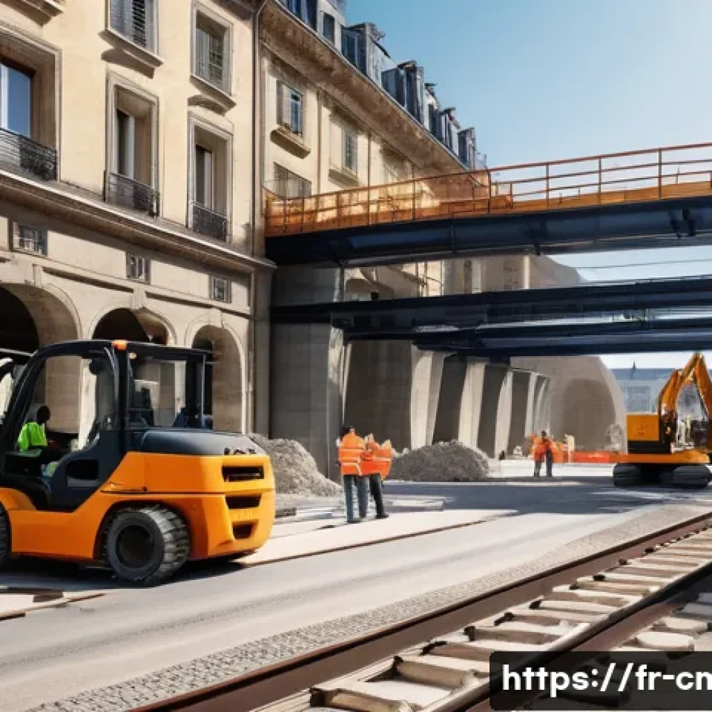 건설재료시험과 대형 프로젝트 품질 관리 - A detailed construction site scene in a French urban environment, showcasing a reinforced concrete b...